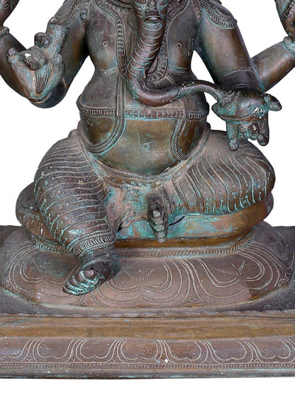 18" Bronze Seated Ganesha Statue With Kirtimukha | Handmade Ganesha Idol | Madhuchista Vidhana (Lost-Wax) | Panchaloha Bronze Statue From Swamimalai