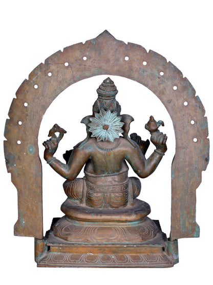 18" Bronze Seated Ganesha Statue With Kirtimukha | Handmade Ganesha Idol | Madhuchista Vidhana (Lost-Wax) | Panchaloha Bronze Statue From Swamimalai