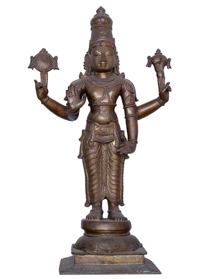 25" Lord Vishnu with Sridevi & Bhudevi Handmade Panchaloha Bronze Statue from Swamimalai