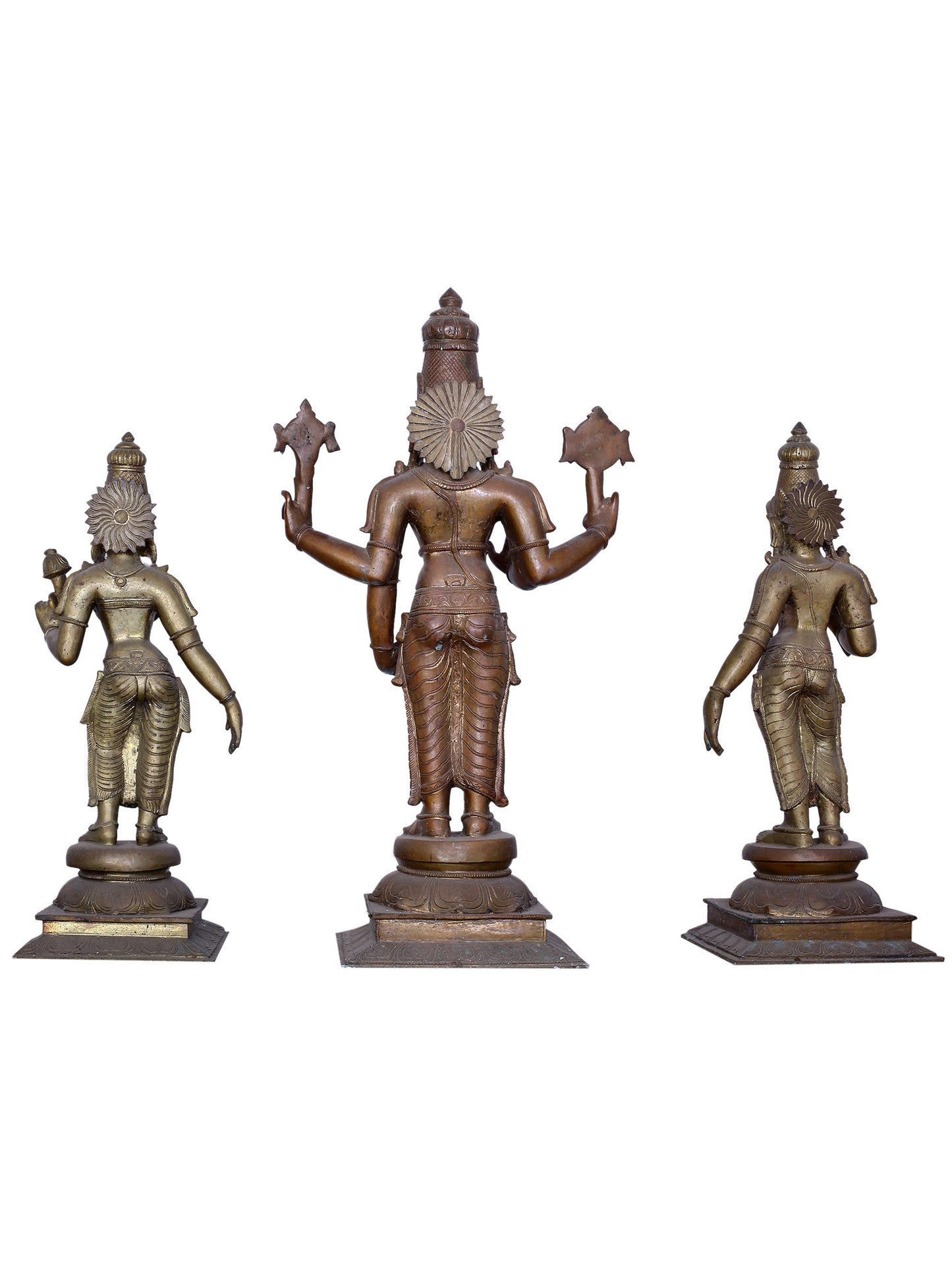 25" Lord Vishnu with Sridevi & Bhudevi Handmade Panchaloha Bronze Statue from Swamimalai