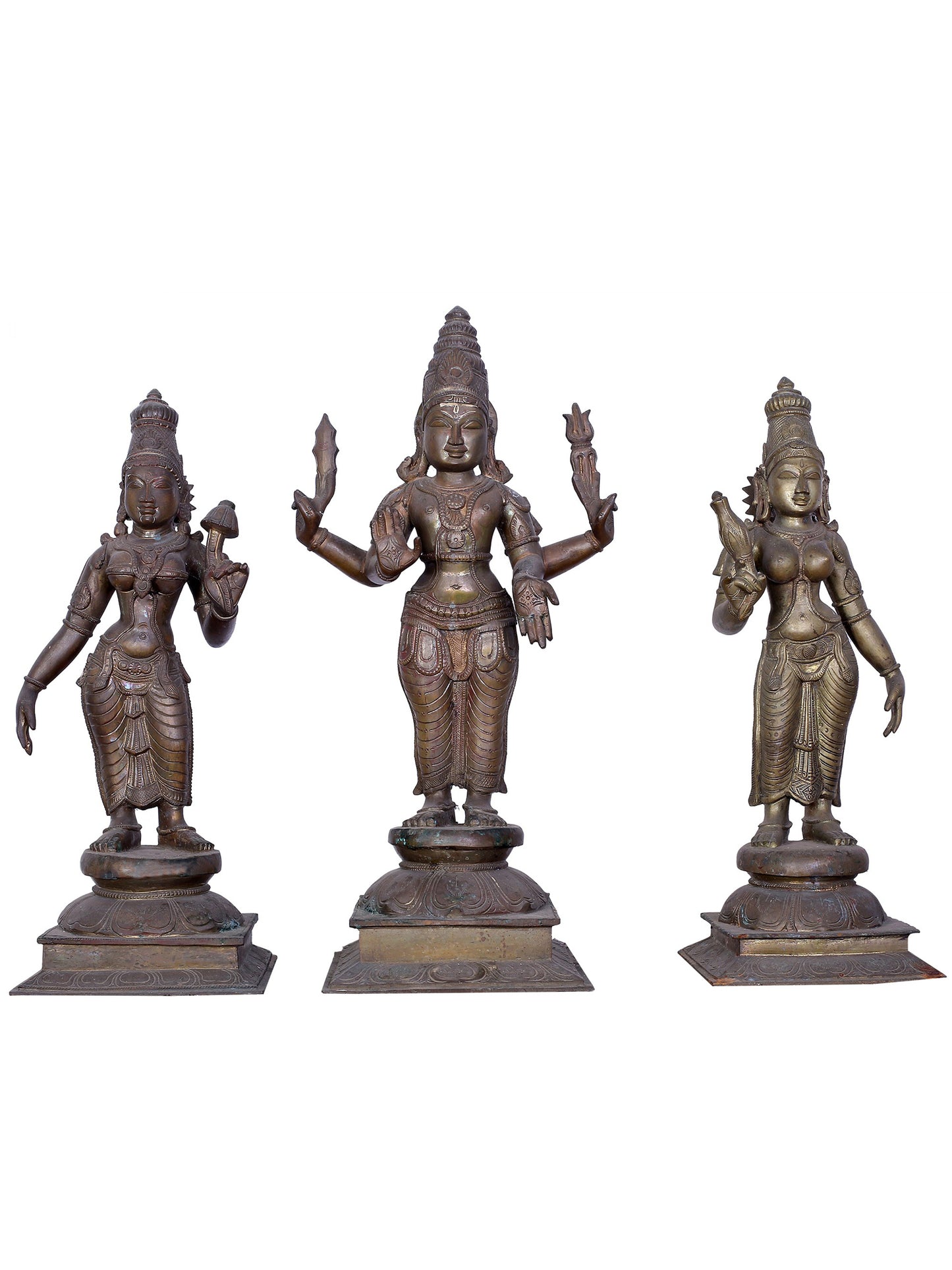 22" Kartikeya Bronze Idol With Valli & Devasena | Handmade | Madhuchista Vidhana (Lost-Wax) | Panchaloha Bronze Statue From Swamimalai