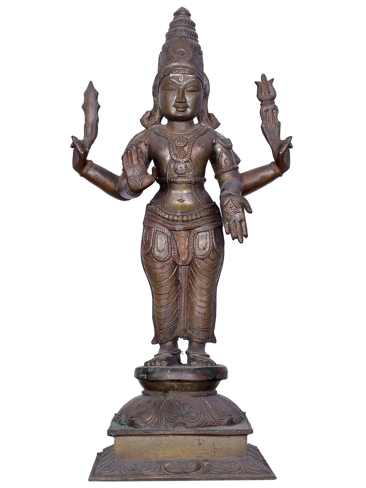 22" Kartikeya Bronze Idol With Valli & Devasena | Handmade | Madhuchista Vidhana (Lost-Wax) | Panchaloha Bronze Statue From Swamimalai