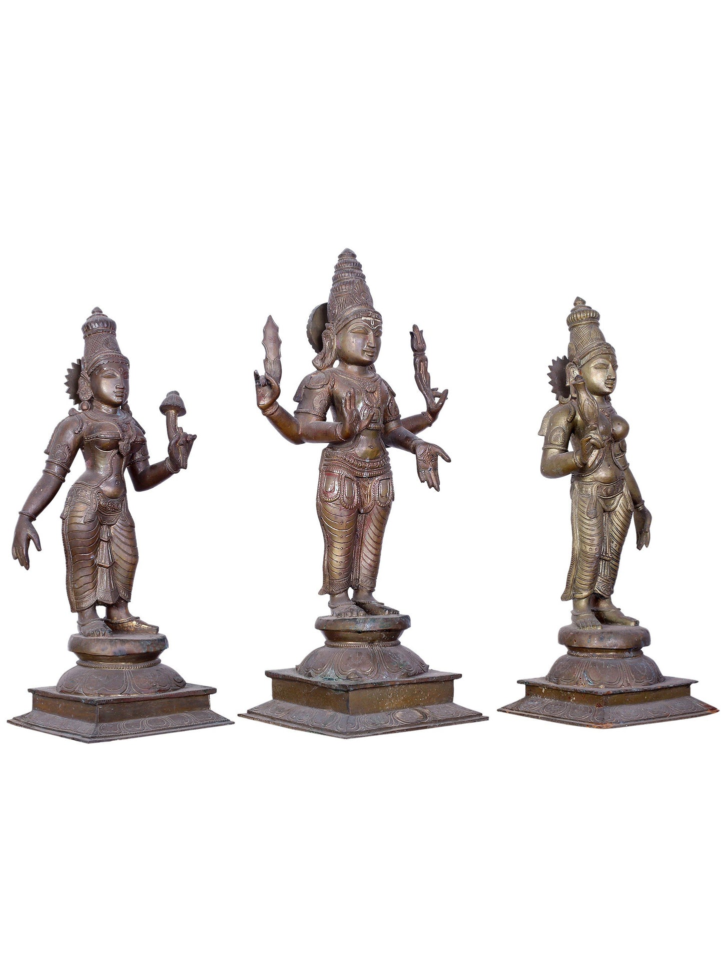 22" Kartikeya Bronze Idol With Valli & Devasena | Handmade | Madhuchista Vidhana (Lost-Wax) | Panchaloha Bronze Statue From Swamimalai