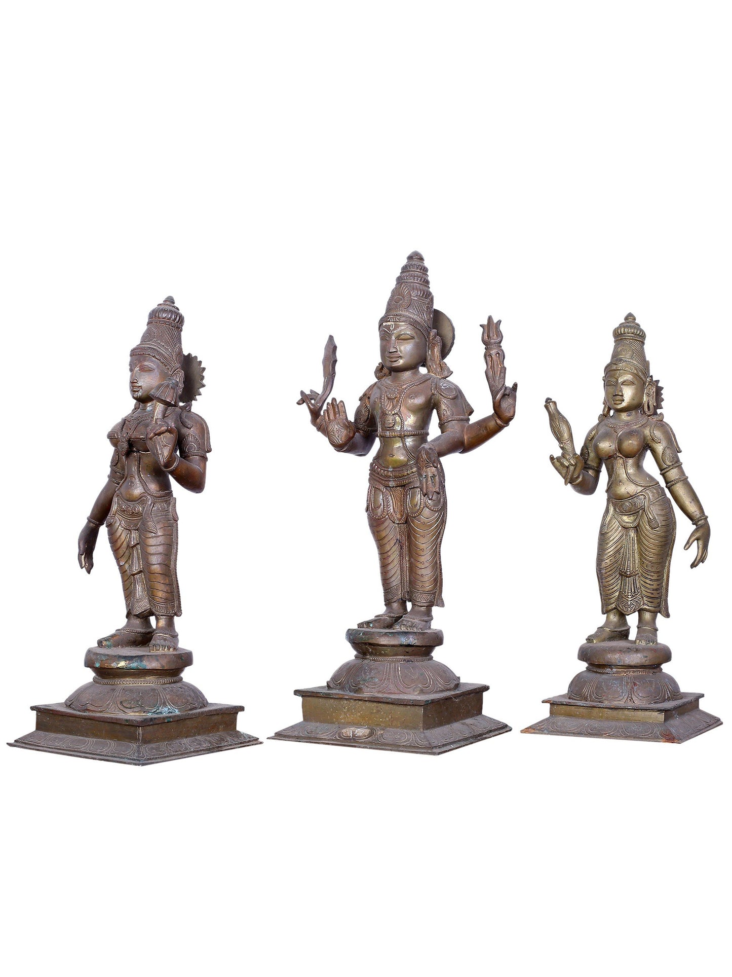 22" Kartikeya Bronze Idol With Valli & Devasena | Handmade | Madhuchista Vidhana (Lost-Wax) | Panchaloha Bronze Statue From Swamimalai