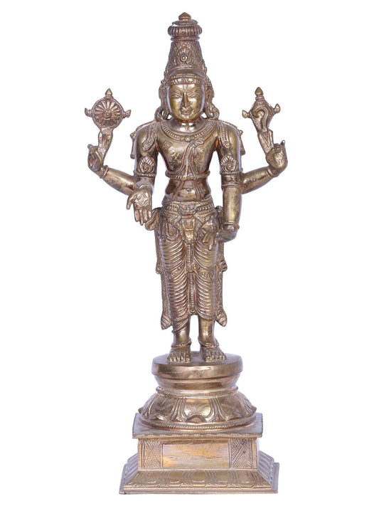 13" Bronze Standing Lord Vishnu Panchaloha Bronze Statue from Swamimalai | Madhuchista Vidhana (Lost-Wax)