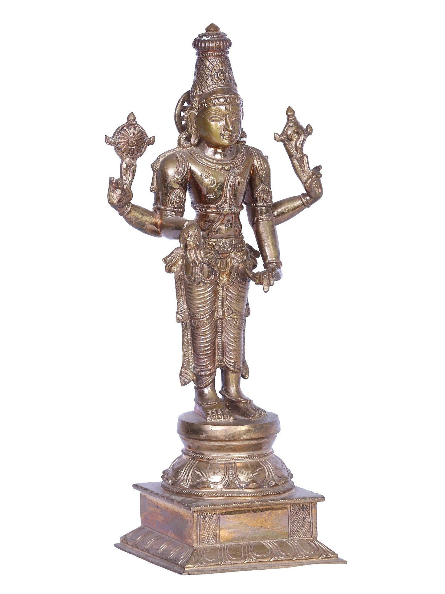 13" Bronze Standing Lord Vishnu Panchaloha Bronze Statue from Swamimalai | Madhuchista Vidhana (Lost-Wax)