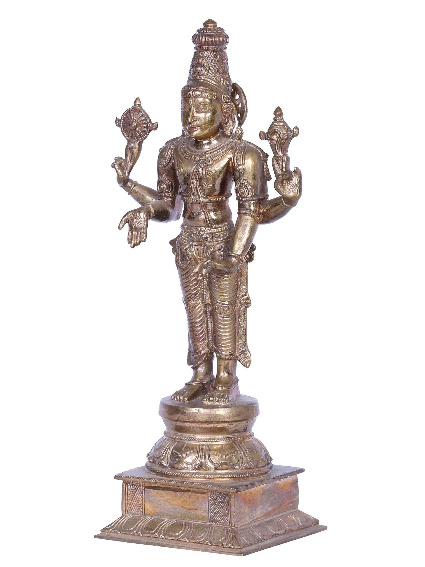 13" Bronze Standing Lord Vishnu Panchaloha Bronze Statue from Swamimalai | Madhuchista Vidhana (Lost-Wax)