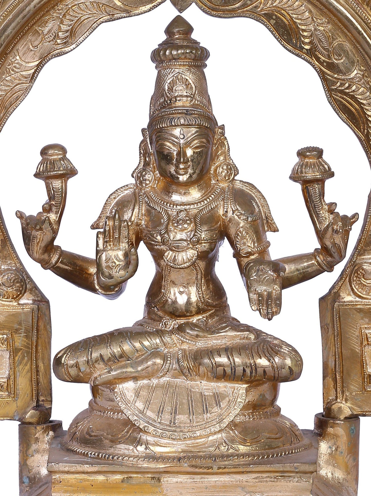 12" Bronze Goddess Lakshmi With Kirtimukha Throne | Handmade | Madhuchista Vidhana (Lost-Wax) | Panchaloha Bronze From Swamimalai