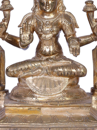 12" Bronze Goddess Lakshmi With Kirtimukha Throne | Handmade | Madhuchista Vidhana (Lost-Wax) | Panchaloha Bronze From Swamimalai