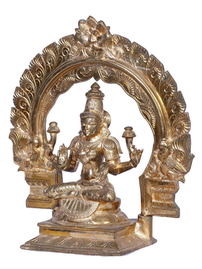 12" Bronze Goddess Lakshmi With Kirtimukha Throne | Handmade | Madhuchista Vidhana (Lost-Wax) | Panchaloha Bronze From Swamimalai