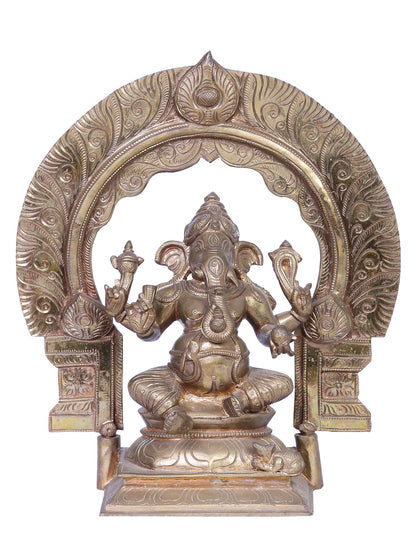 12" Bronze Lord Ganesha Idol Seated on Singhasan | Handmade | Madhuchista Vidhana (Lost-Wax) | Panchaloha Bronze from Swamimalai