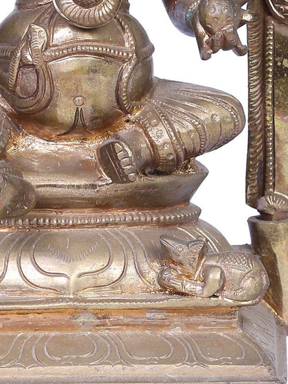 12" Bronze Lord Ganesha Idol Seated on Singhasan | Handmade | Madhuchista Vidhana (Lost-Wax) | Panchaloha Bronze from Swamimalai