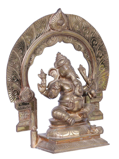 12" Bronze Lord Ganesha Idol Seated on Singhasan | Handmade | Madhuchista Vidhana (Lost-Wax) | Panchaloha Bronze from Swamimalai