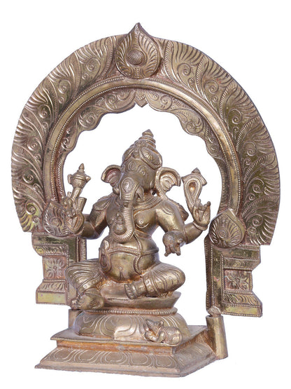 12" Bronze Lord Ganesha Idol Seated on Singhasan | Handmade | Madhuchista Vidhana (Lost-Wax) | Panchaloha Bronze from Swamimalai