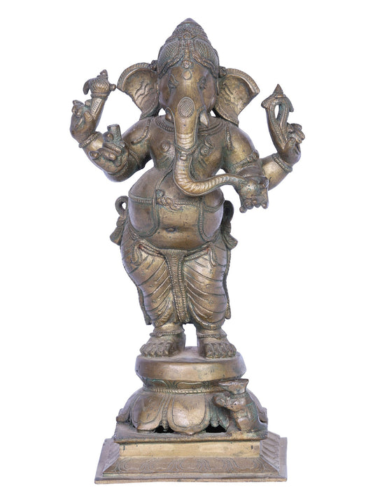 12" Bronze Standing Lord Ganesha Statue | Handmade | Madhuchista Vidhana (Lost-Wax) | Panchaloha Bronze Statue From Swamimalai