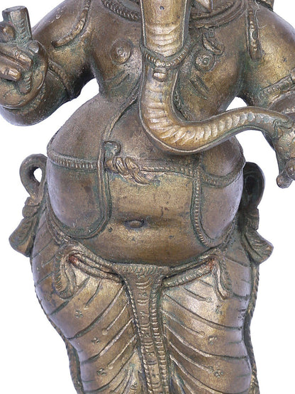 12" Bronze Standing Lord Ganesha Statue | Handmade | Madhuchista Vidhana (Lost-Wax) | Panchaloha Bronze Statue From Swamimalai