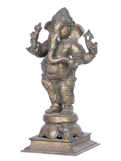 12" Bronze Standing Lord Ganesha Statue | Handmade | Madhuchista Vidhana (Lost-Wax) | Panchaloha Bronze Statue From Swamimalai