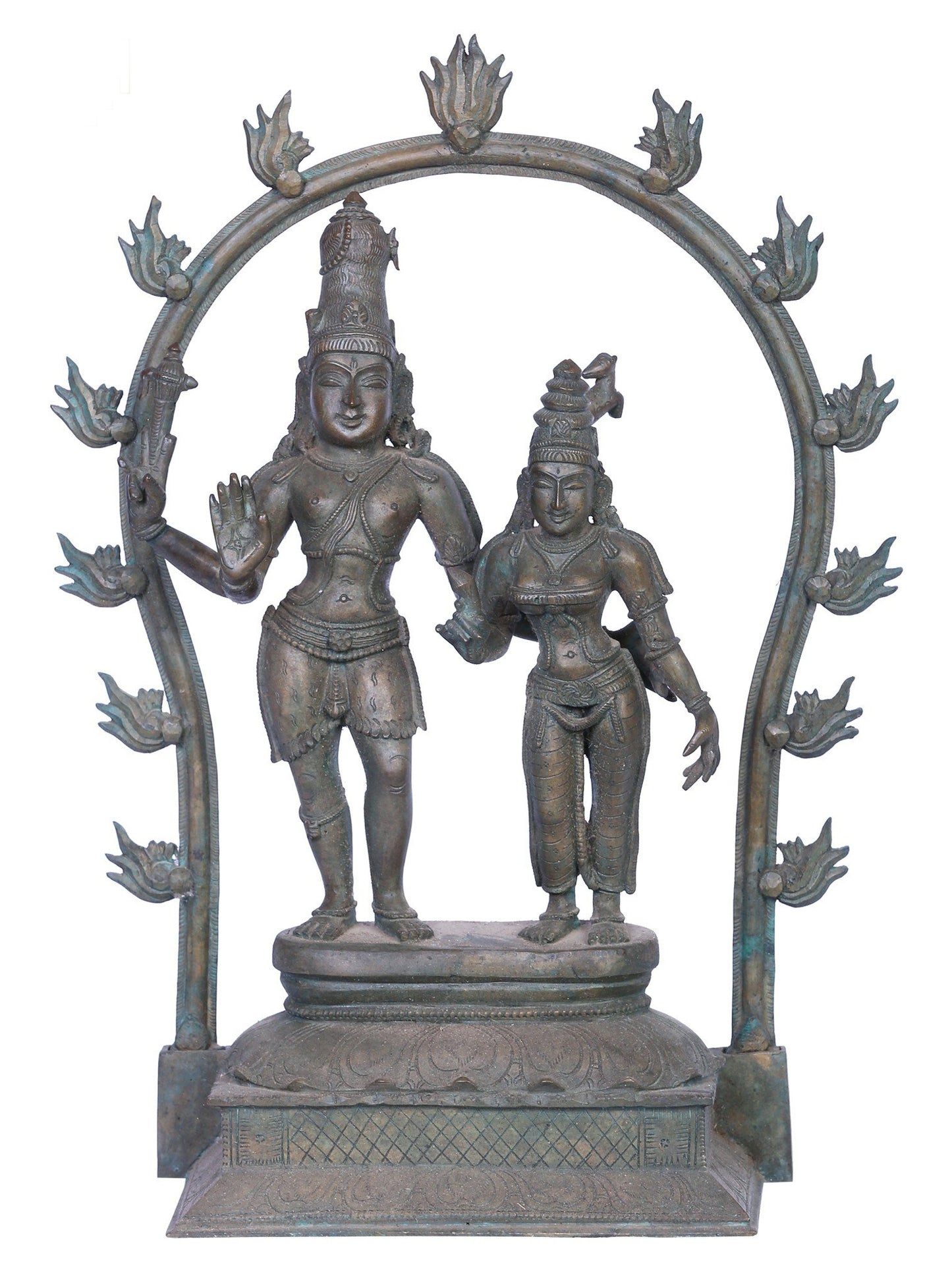 14" Lord Shiva with Goddess Parvati Bronze Statue | Handmade | Madhuchista Vidhana (Lost-Wax) | Panchaloha Bronze from Swamimalai