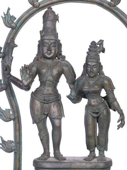 14" Lord Shiva with Goddess Parvati Bronze Statue | Handmade | Madhuchista Vidhana (Lost-Wax) | Panchaloha Bronze from Swamimalai