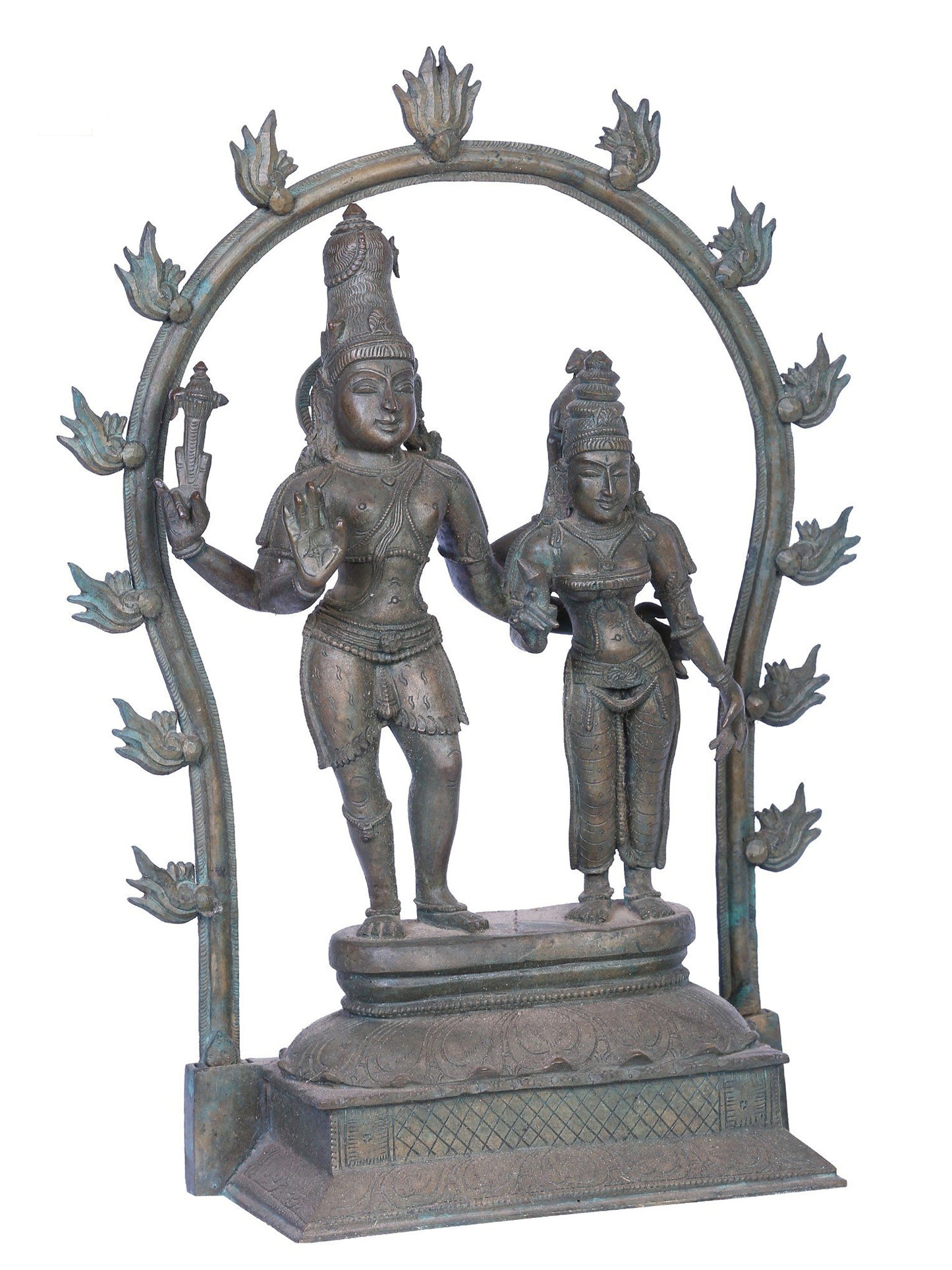 14" Lord Shiva with Goddess Parvati Bronze Statue | Handmade | Madhuchista Vidhana (Lost-Wax) | Panchaloha Bronze from Swamimalai