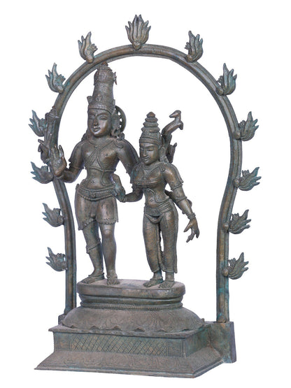 14" Lord Shiva with Goddess Parvati Bronze Statue | Handmade | Madhuchista Vidhana (Lost-Wax) | Panchaloha Bronze from Swamimalai