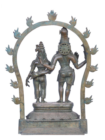 14" Lord Shiva with Goddess Parvati Bronze Statue | Handmade | Madhuchista Vidhana (Lost-Wax) | Panchaloha Bronze from Swamimalai