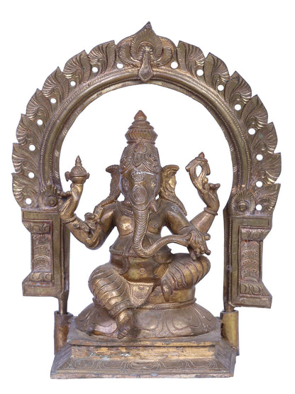 12" Bronze Lord Ganesha Seated on Throne | Handmade Idol | Madhuchista Vidhana (Lost-Wax) | Panchaloha Bronze from Swamimalai