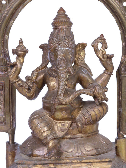 12" Bronze Lord Ganesha Seated on Throne | Handmade Idol | Madhuchista Vidhana (Lost-Wax) | Panchaloha Bronze from Swamimalai