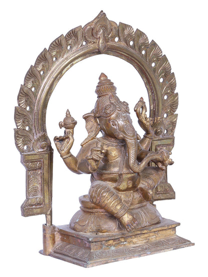 12" Bronze Lord Ganesha Seated on Throne | Handmade Idol | Madhuchista Vidhana (Lost-Wax) | Panchaloha Bronze from Swamimalai