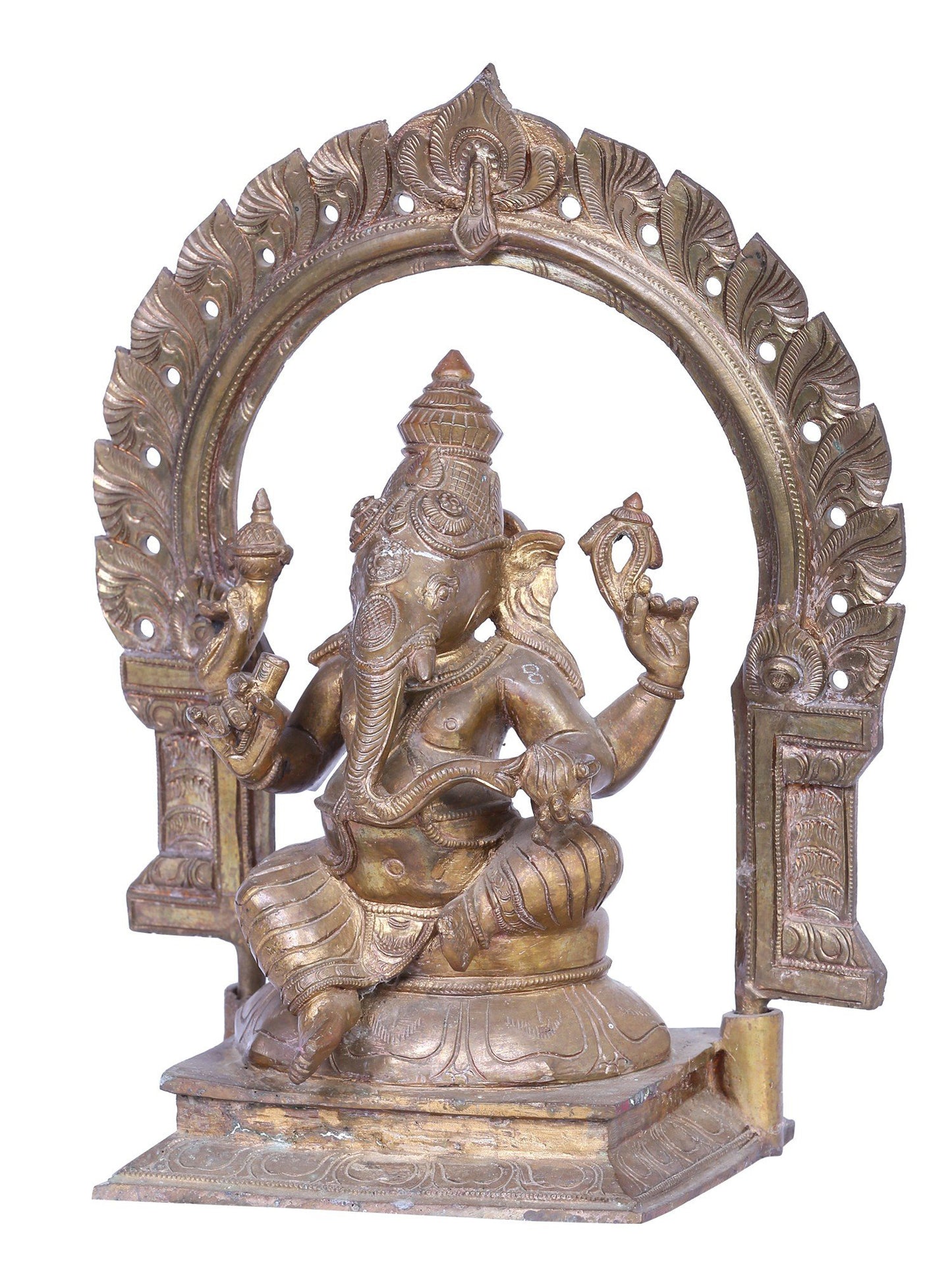 12" Bronze Lord Ganesha Seated on Throne | Handmade Idol | Madhuchista Vidhana (Lost-Wax) | Panchaloha Bronze from Swamimalai