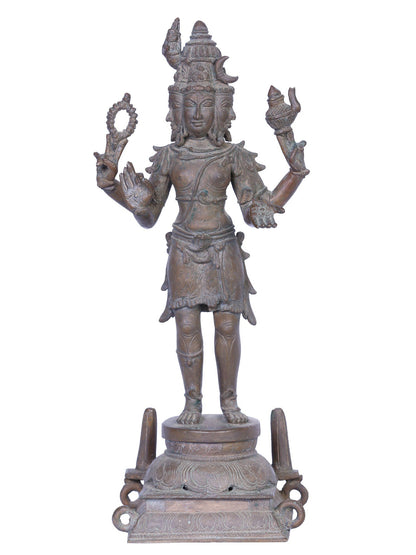 12" Standing Lord Brahma Ji | Handmade | Madhuchista Vidhana (Lost-Wax) | Panchaloha Bronze from Swamimalai