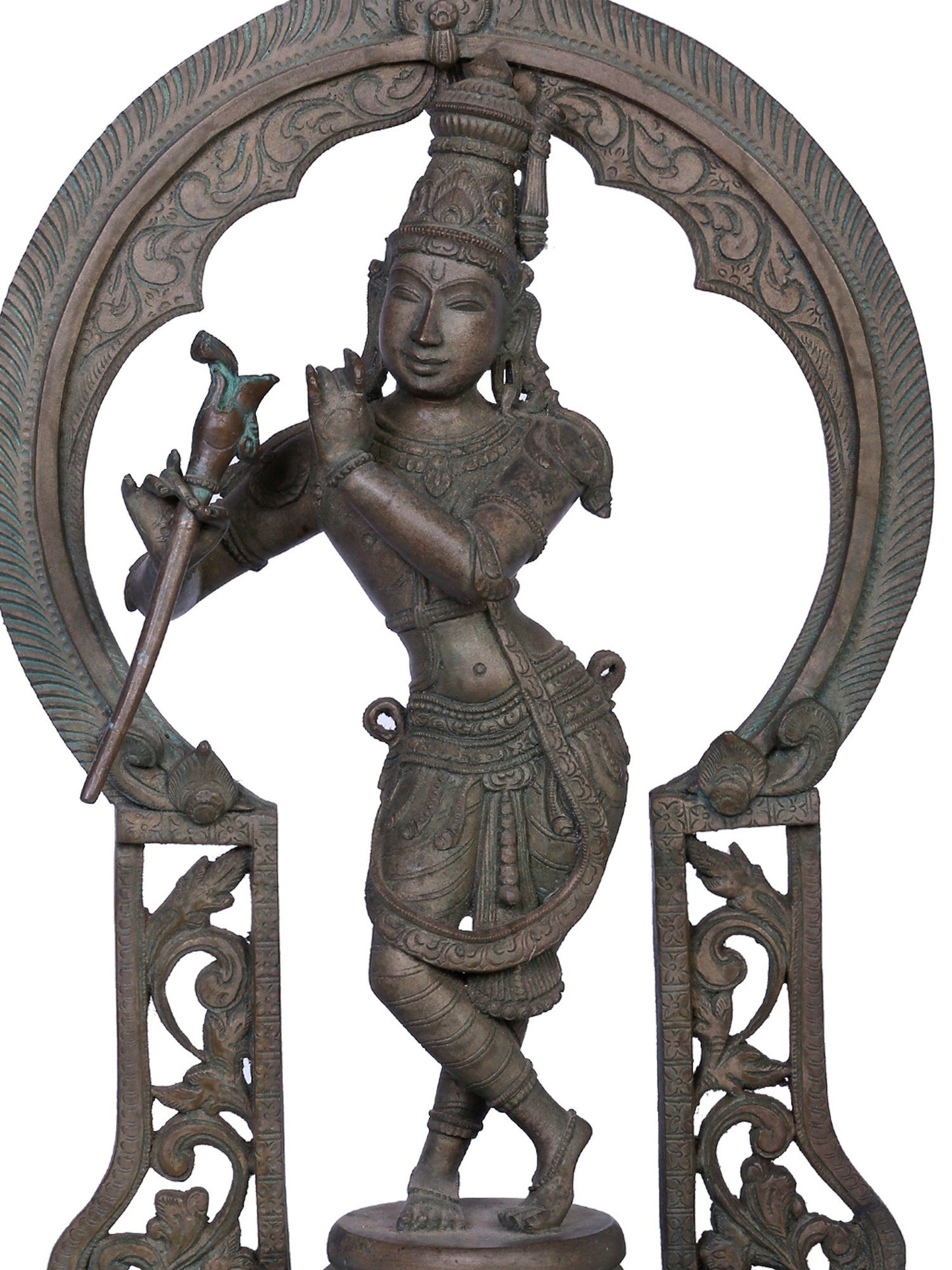 16" Lord Krishna Bronze Idol with Arch | Handmade | Madhuchista Vidhana (Lost-Wax) | Panchaloha Bronze from Swamimalai