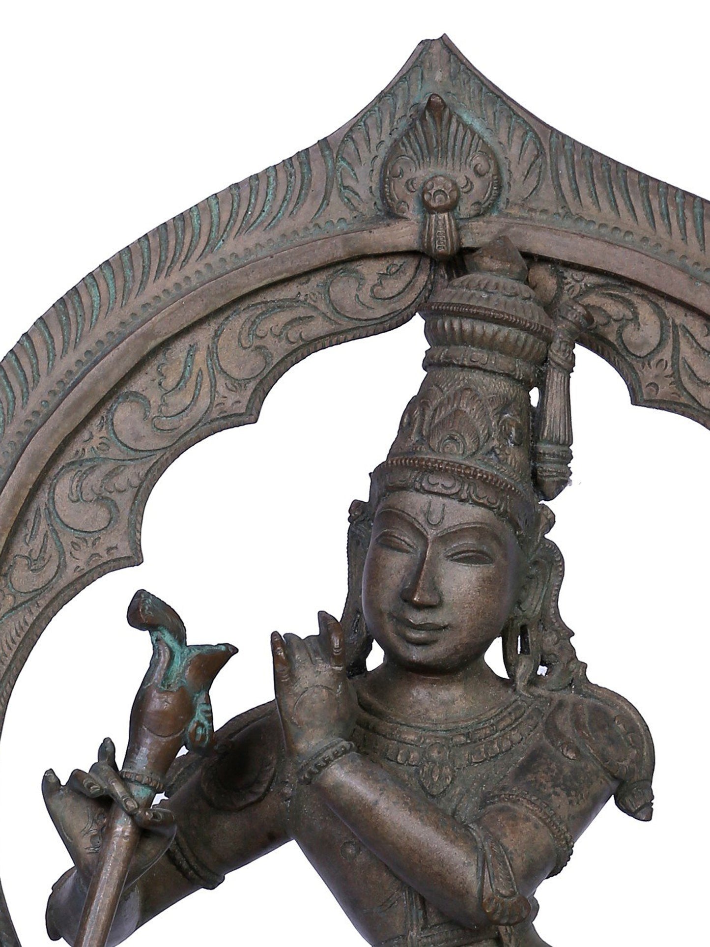 16" Lord Krishna Bronze Idol with Arch | Handmade | Madhuchista Vidhana (Lost-Wax) | Panchaloha Bronze from Swamimalai