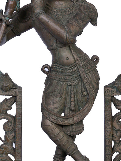 16" Lord Krishna Bronze Idol with Arch | Handmade | Madhuchista Vidhana (Lost-Wax) | Panchaloha Bronze from Swamimalai