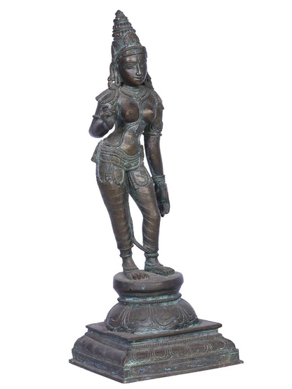 15" Devi Parvati (Devi Uma) | Handmade | Madhuchista Vidhana (Lost-Wax) | Panchaloha Bronze Statue From Swamimalai