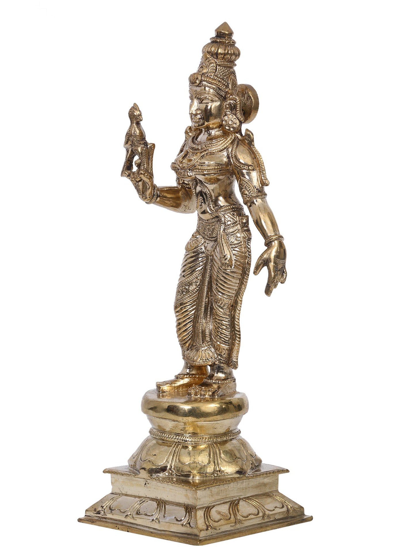 9" Bronze Goddess Parvati (Meenakshi Devi) Idol with Parrot | Madhuchista Vidhana (Lost-Wax) | Panchaloha Bronze from Swamimalai