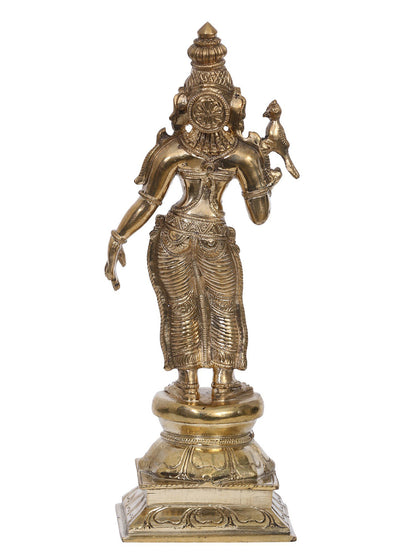 9" Bronze Goddess Parvati (Meenakshi Devi) Idol with Parrot | Madhuchista Vidhana (Lost-Wax) | Panchaloha Bronze from Swamimalai