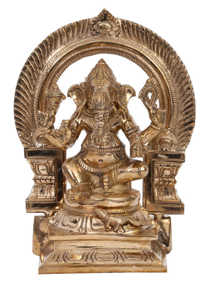 7" Bronze Lord Ganesha Idol Seated on Throne with Arch | Handmade Idol | Madhuchista Vidhana (Lost-Wax) | Panchaloha Bronze from Swamimalai