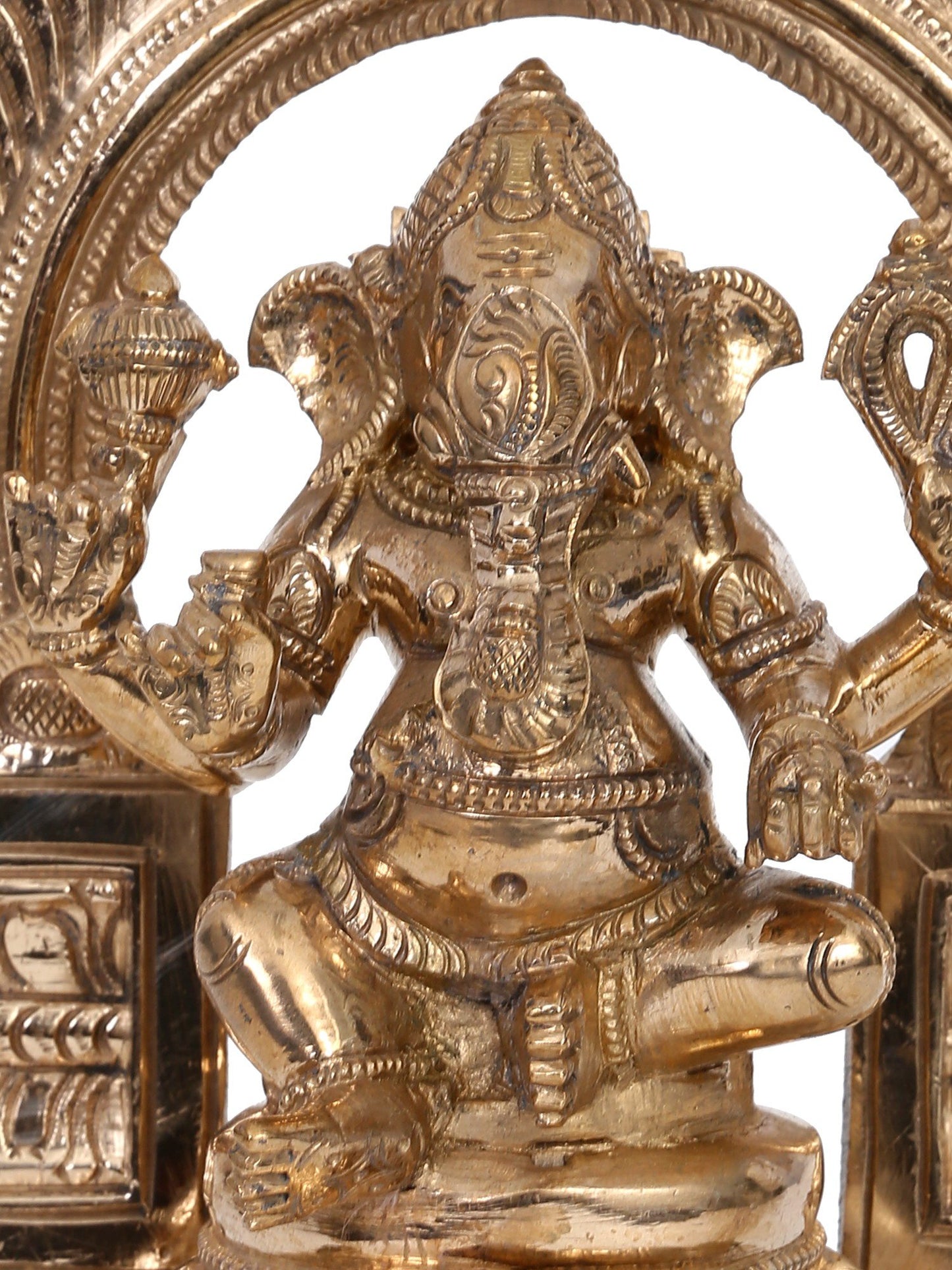 7" Bronze Lord Ganesha Idol Seated on Throne with Arch | Handmade Idol | Madhuchista Vidhana (Lost-Wax) | Panchaloha Bronze from Swamimalai