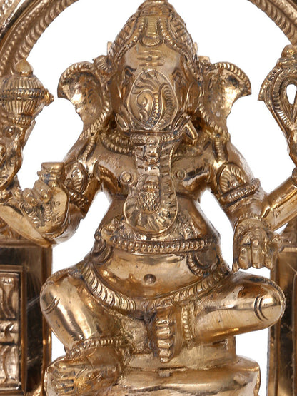 7" Bronze Lord Ganesha Idol Seated on Throne with Arch | Handmade Idol | Madhuchista Vidhana (Lost-Wax) | Panchaloha Bronze from Swamimalai