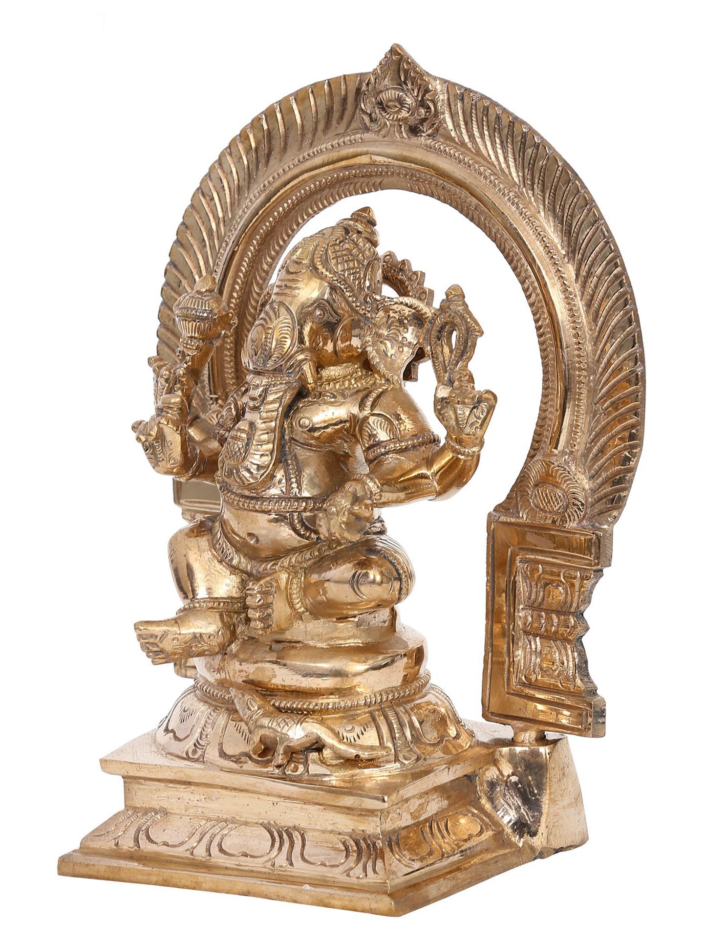 7" Bronze Lord Ganesha Idol Seated on Throne with Arch | Handmade Idol | Madhuchista Vidhana (Lost-Wax) | Panchaloha Bronze from Swamimalai