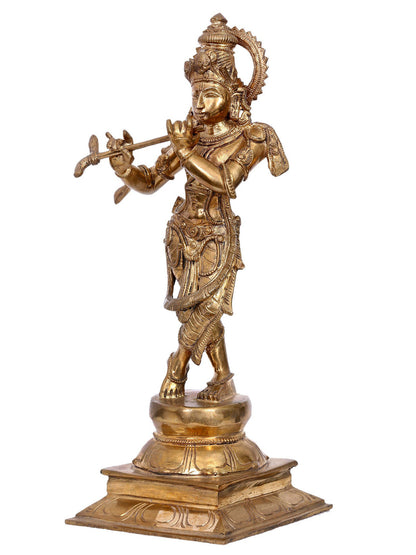 14" Standing Lord Krishna Bronze Statue Playing Flute | Madhuchista Vidhana (Lost-Wax) | Lord Krishna Statue | Panchaloha Bronze From Swamimalai