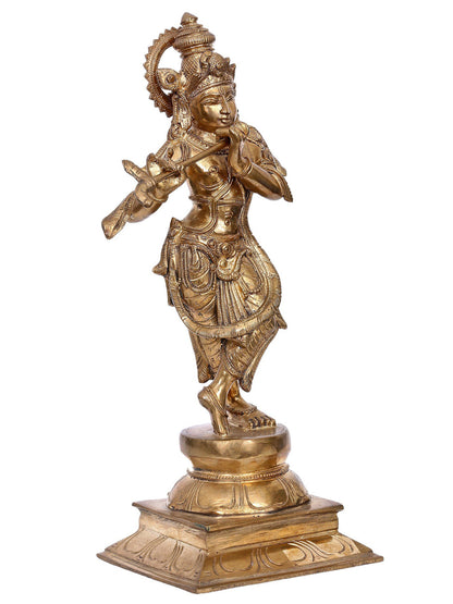 14" Standing Lord Krishna Bronze Statue Playing Flute | Madhuchista Vidhana (Lost-Wax) | Lord Krishna Statue | Panchaloha Bronze From Swamimalai