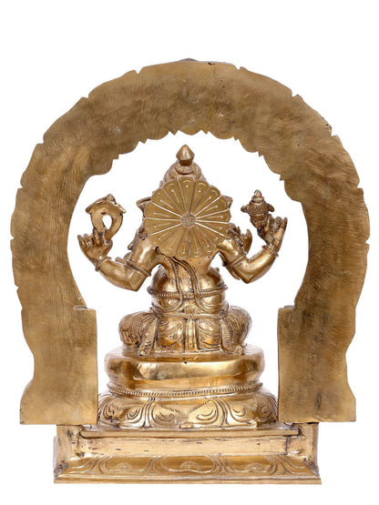 12" Bronze Lord Ganesha Seated on Throne with Arch | Handmade Idol | Madhuchista Vidhana (Lost-Wax) | Panchaloha Bronze from Swamimalai