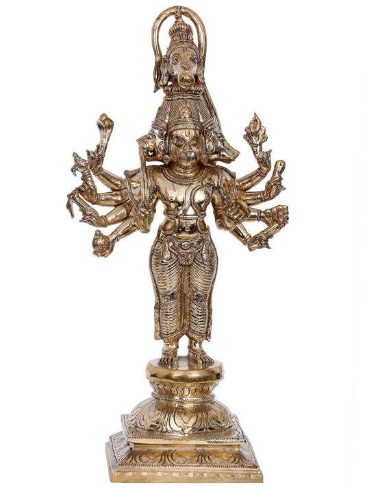 14" Standing Panchamukhi Hanuman Panchaloha Bronze Statue from Swamimalai | Handmade Hanuman Idol