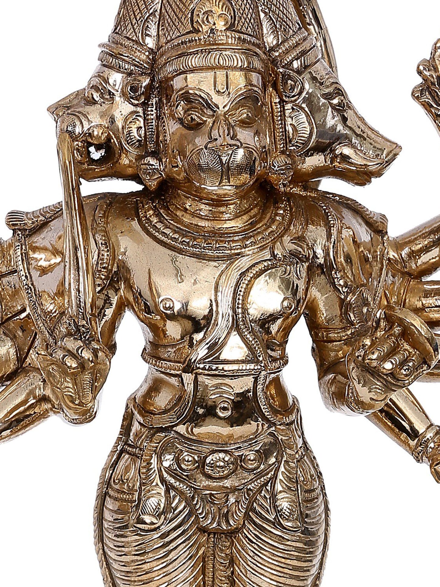 14" Standing Panchamukhi Hanuman Panchaloha Bronze Statue from Swamimalai | Handmade Hanuman Idol