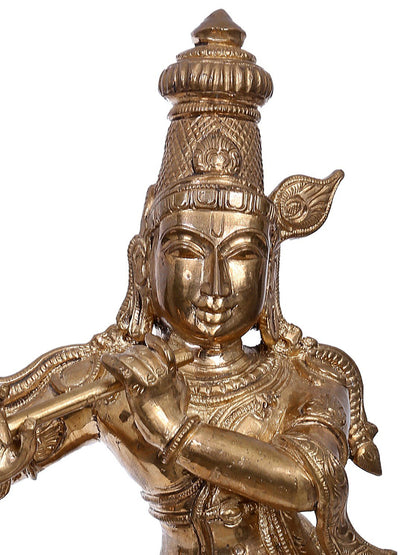 13" Bronze Lord Krishna Idol with Cow | Handmade Krishna Idol | Madhuchista Vidhana (Lost-Wax) | Panchaloha Bronze from Swamimalai