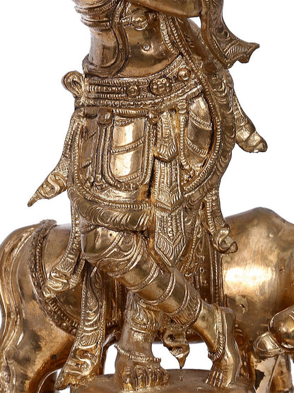 13" Bronze Lord Krishna Idol with Cow | Handmade Krishna Idol | Madhuchista Vidhana (Lost-Wax) | Panchaloha Bronze from Swamimalai