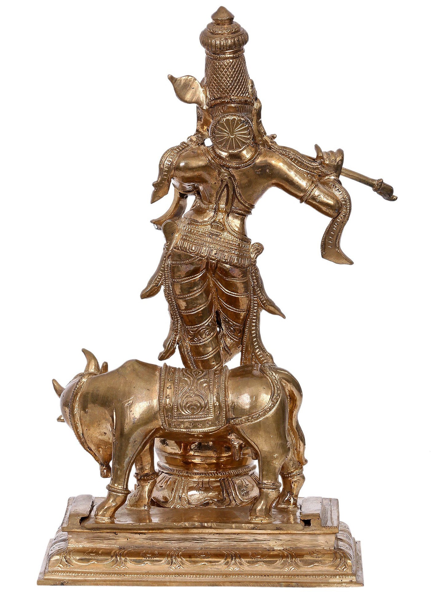 13" Bronze Lord Krishna Idol with Cow | Handmade Krishna Idol | Madhuchista Vidhana (Lost-Wax) | Panchaloha Bronze from Swamimalai