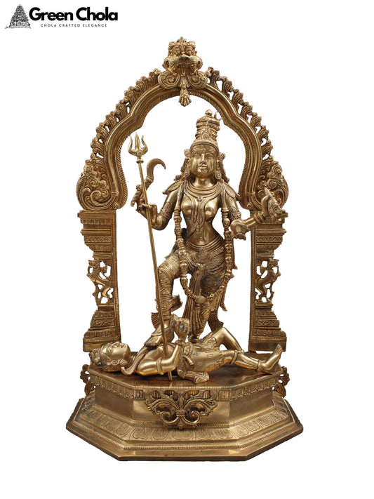 22" Large Superfine Brass Goddess Kali Sculpture with Kirtimukha